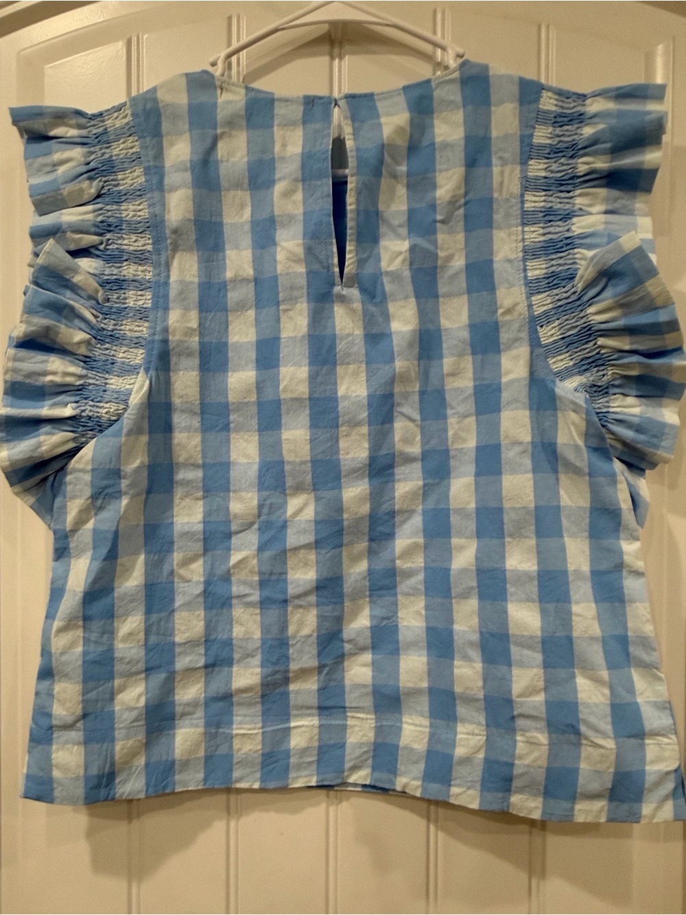 EUC The Impeccable Pig Blue and White Gingham Ruffle Sleeve Top - Picture 5 of 6